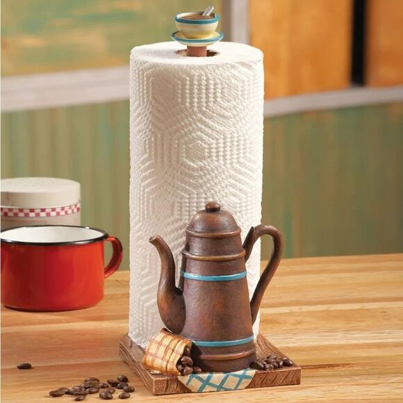 Farmhouse Rustic Coffee Pot Kitchen Paper Towel Holder Cup Accent Top Gift NEW - Picture 5 of 5